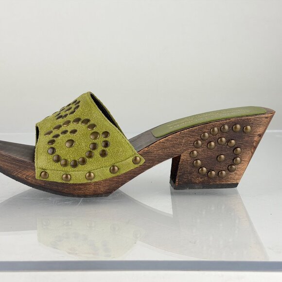 Wood Clogs Donald J Pliner Western Couture Green Suede Studded sz 5 - Picture 4 of 10